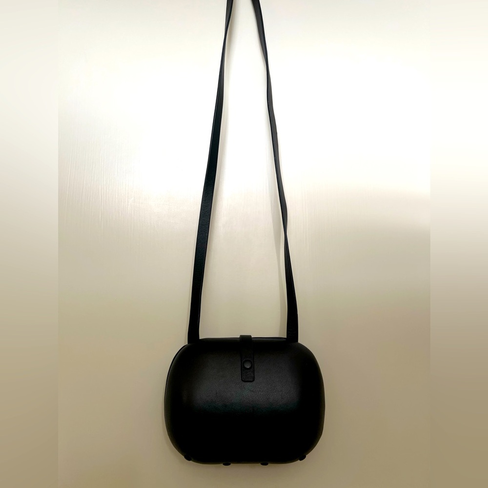 COS womens shoulder bag clam cylinder crossbody black hard shell leather